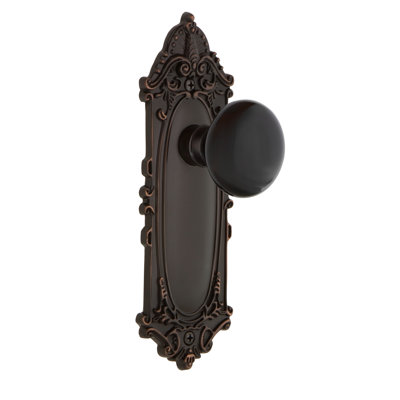 Plaque victorienne avec bouton de porte en porcelaine noire