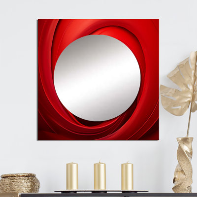 Red Perpetual Pulse Vortex I - Abstract Spirals Large Square Mirror Wall Decor For Bedroom