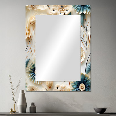 Arbenora bleu et blanc côtier Retreat Seashells - miroir mural floral, miroir décoratif floral, impression d'art en métal
