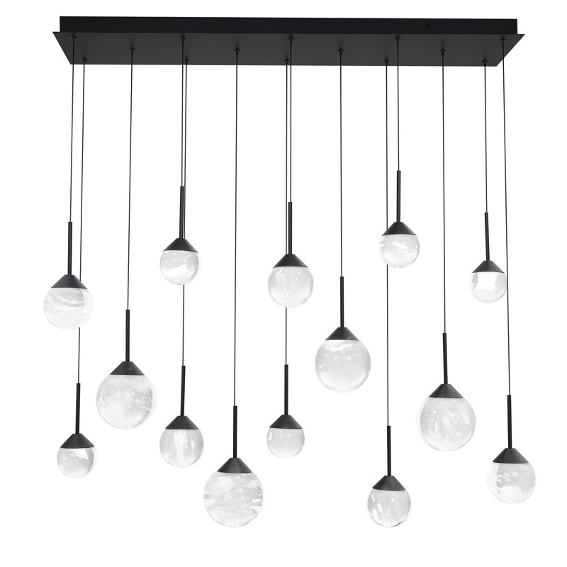 Quest 14 Light Crystal LED Multi-Light Pendant, Black