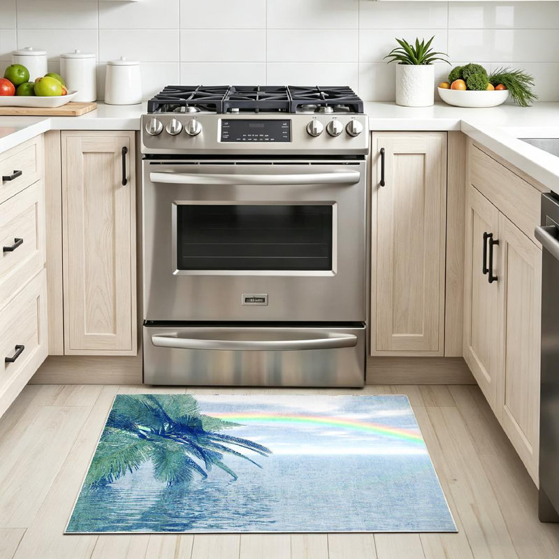 Blue Rainbow Beauty Bow Clouds Dark Gray Grey Heaven Landscape Light Machine Washable Indoor Area Rug