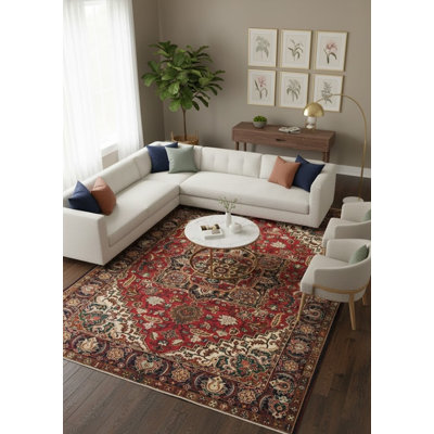 Grand tapis oriental rouge en laine 8 x 12
