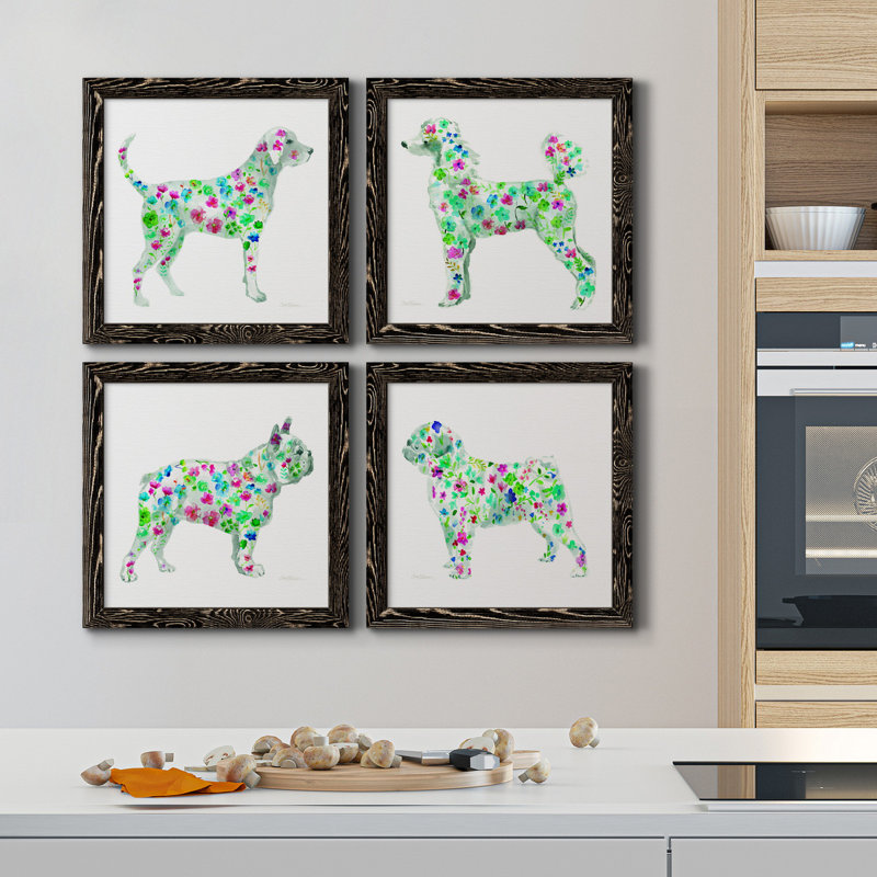 Tapisserie Labrador - ensemble de 4 peintures sur toile encadrées, H 31,5 po x l 126 po x P 1,5 po, Toile noire encadrée