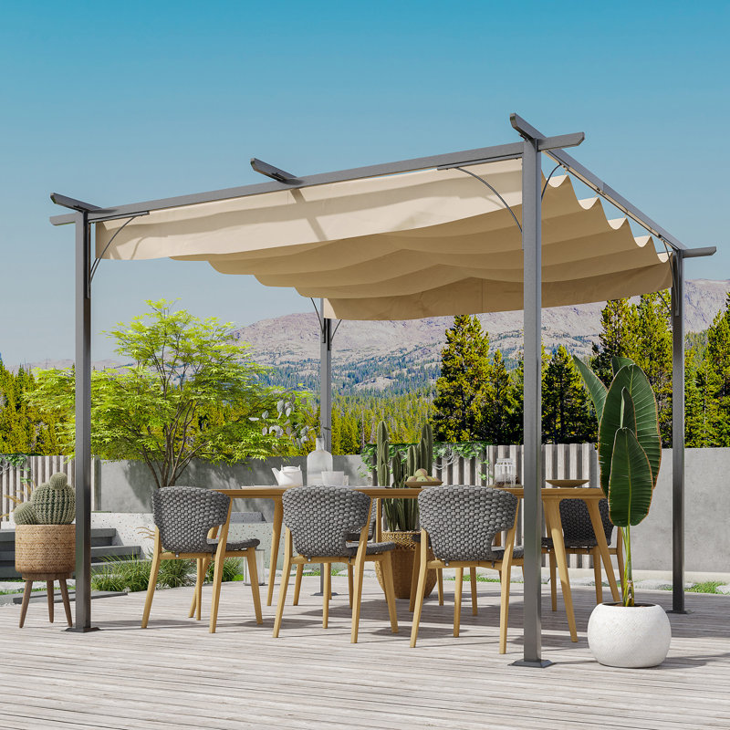 Outdoor Retractable Pergola Canopy, Metal Patio Shade Shelter For Backyard, Porch Party, Garden, Grill Gazebo