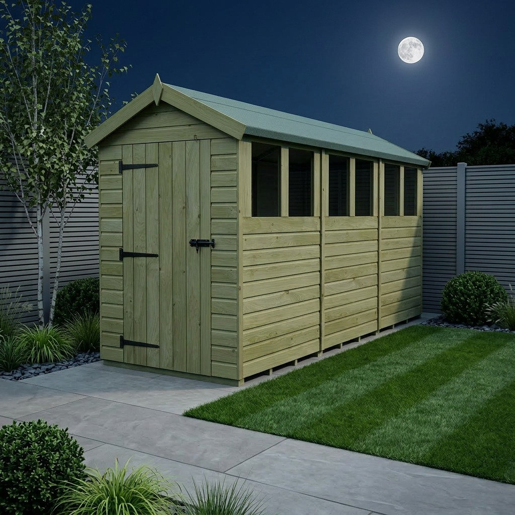 Total Sheds 4ft x 12ft Apex Garden Shed - Single Door - With Windows - Pressure Treated Timber - UK Manufactured