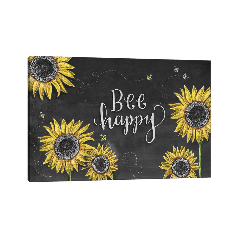 «Sunflower Bee Happy» par Lily & Val - Estampe numérique sur toile tendue avec châssis, H 8 po x l 12 po x P 0,75 po