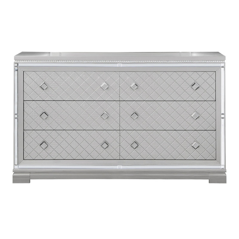 Commode double 6 tiroirs l 62,5 "Drennan, Argent