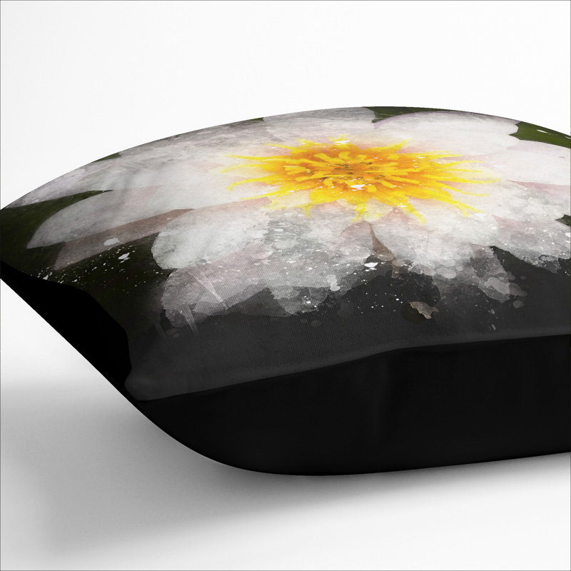 White Lily Flower Scatter Cushion, 55cm H x 55cm W x 20cm D, Black