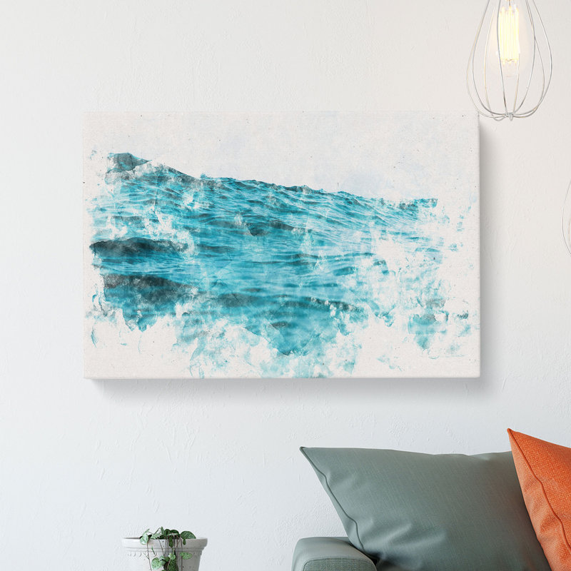 Ocean Wave in Morocco Watercolour - Wrapped Canvas, 40cm H x 60cm W x 3cm D