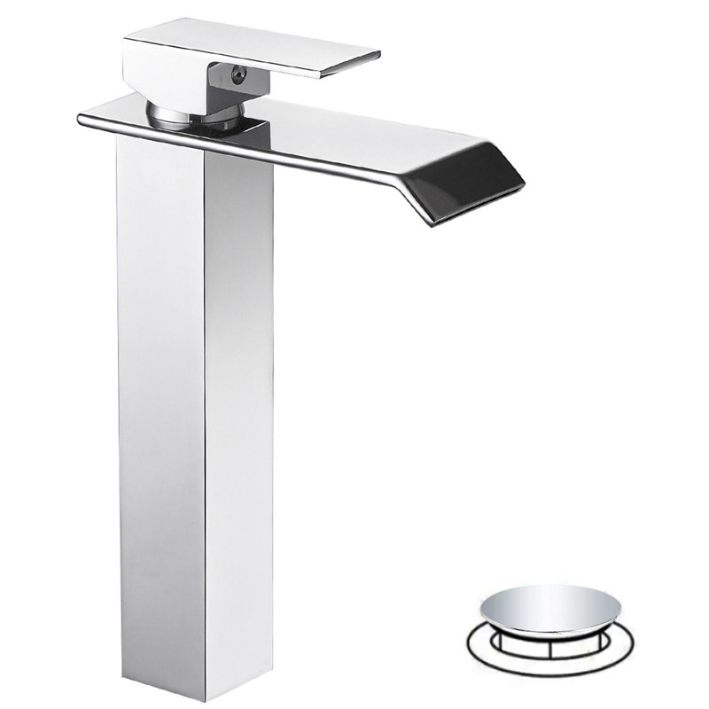 Robinet de vasque de salle de bain monocorps à poignée simple avec drain escamotable sans trop-plein, Chrome poli