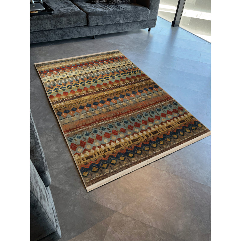 Tapis décoratif rétro à motifs variés multicolores, Tapis de couloir 3 pi 3,37 po x 9 pi 10,11 po