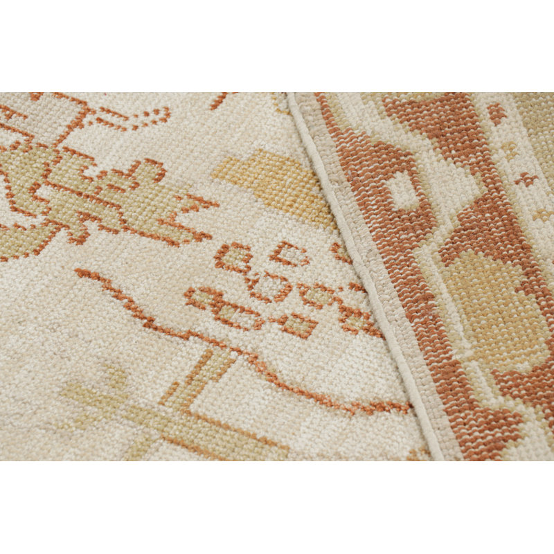 Rug & Kilim’S Oushak Style Rug In White With Gold Floral Patterns, Rectangle 9'10" x 13'11"