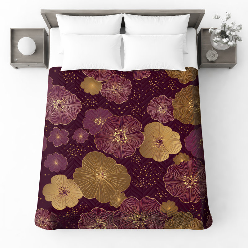 Couvre-lit matelassé à motif floral doré toutes tailles, Double