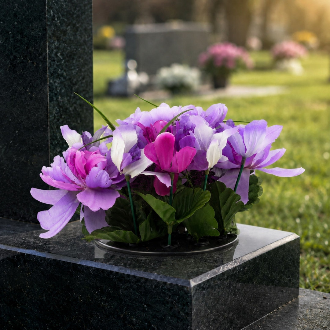 Artificial Silk Flower Grave Pot Memorial - Cemetery Graveside Tribute