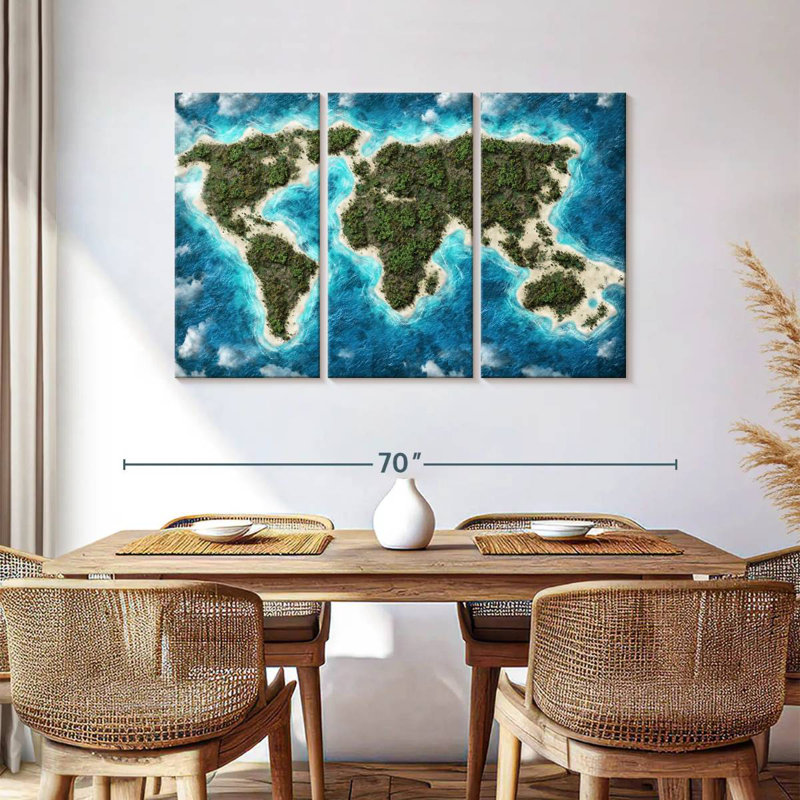 Carte du monde de l'île Aliaz, H 36 po x l 57 po