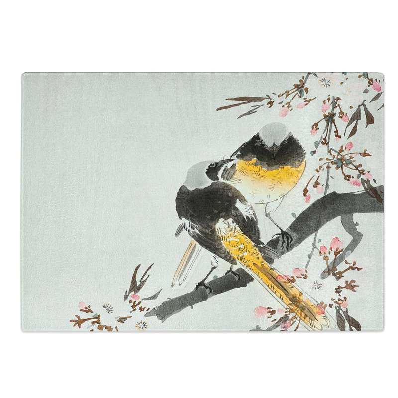 Tempered Glass Two Sable Red Tails and Cherry Blossom by Ohara Koson Chopping Board, 28.5 cm W x 20 cm L