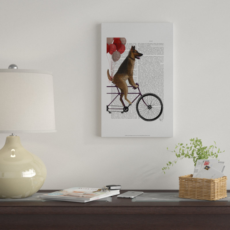« german berger on bicycle text », reproduction d’impression sur toile tendue, H 47 po x l 30 po x P 2 po