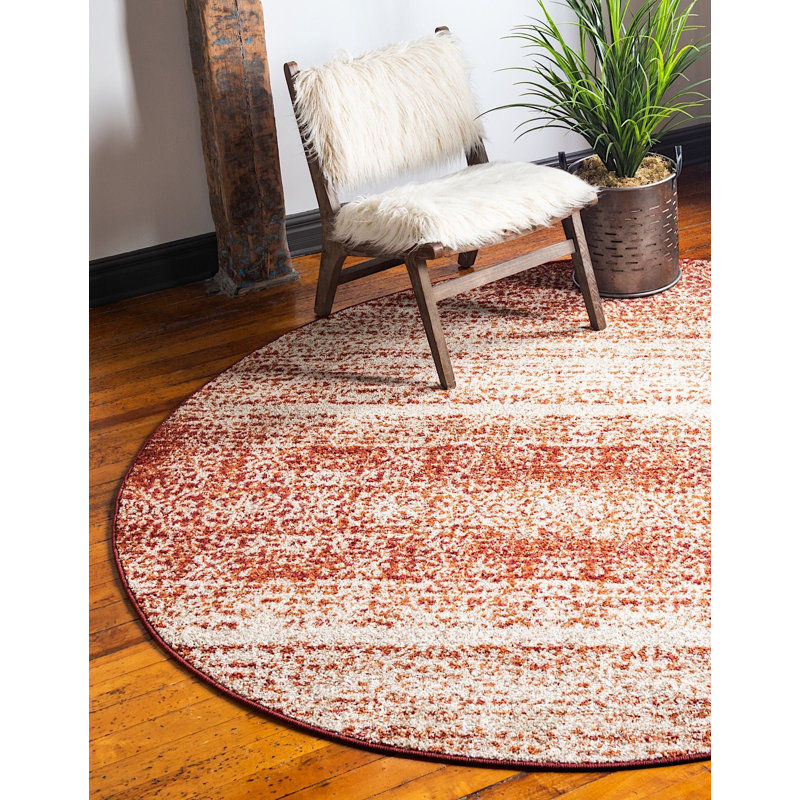 Tapis rouge / brun Handan, Rond 8 pi