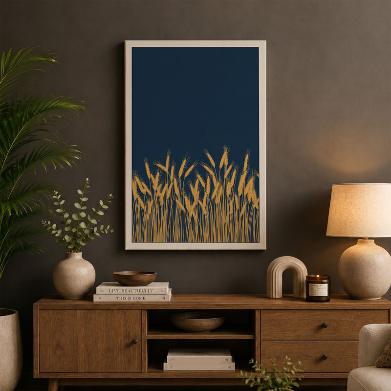 Golden Wheat Fields Minimalist - Wrapped Canvas, 24x16 - 61.0 x 40.6 cm, Black Border