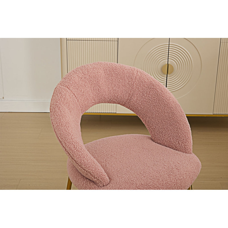 Meshea Dining Chair with Sleek Metal Legs, Light Pink Velvet, 1