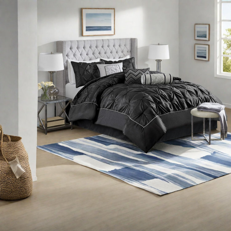 Ensemble de literie de luxe pour très grand lit 7 pièces en polyester au design capitonné élégant