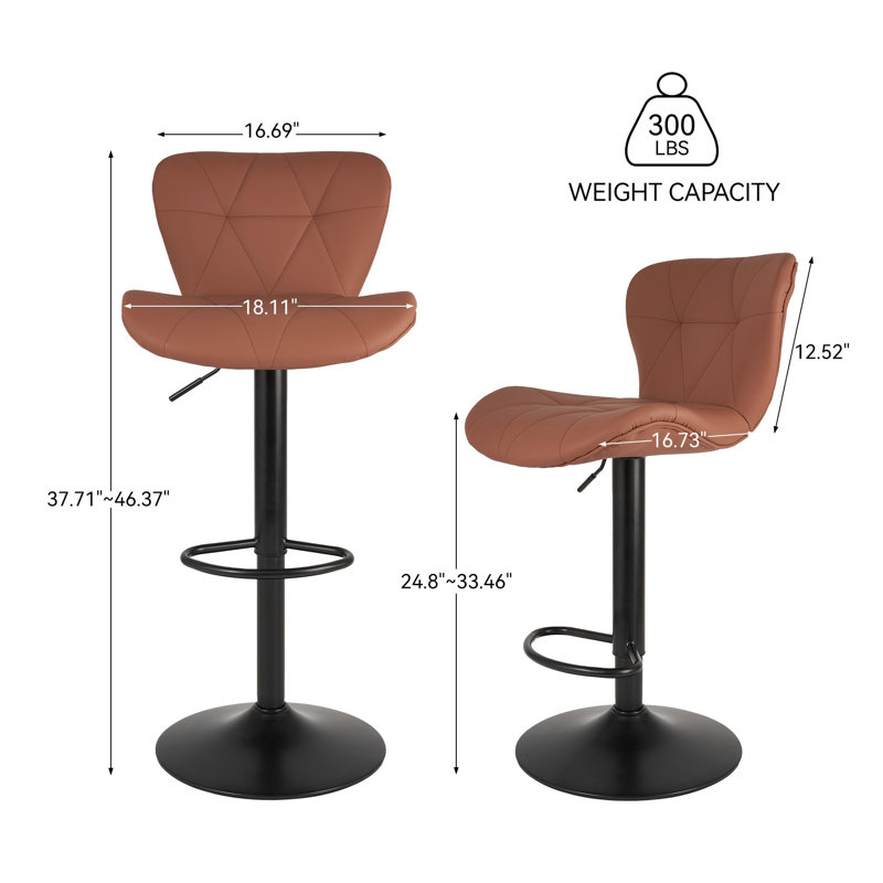 Modern Diamond - Pattern Adjustable Bar Stools, Brown