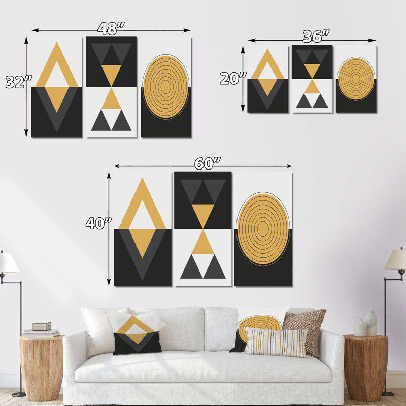 Designs abstraits minimalistes en couleurs rétro - ensemble d'art moderne Mid-Century de 3 pièces, H 40 po x l 60 po