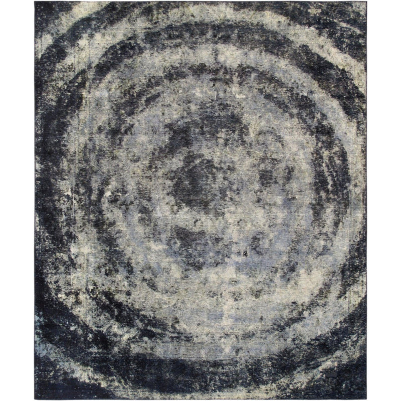 Tapis blanc / noir / gris à motif abstrait en coton / laine 8 pi 4 po x 10 pi 3 po Abstract