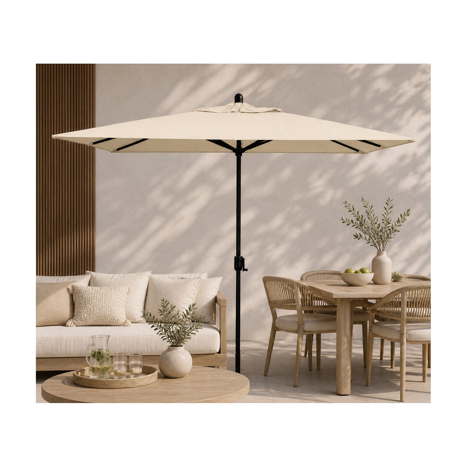 Olivier 116.7'' Outdoor Umbrella, Black Sapphire, Antique Beige Sunbrella® Canvas
