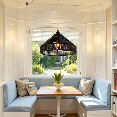 Plug in Pendant Light with On/Off Switch, 15 Ft Hemp Rope, Handwoven Rattan Basket Shade, Modern Boho Hanging Lamp Fixture for Living Room, Bedroom, Kitchen Island