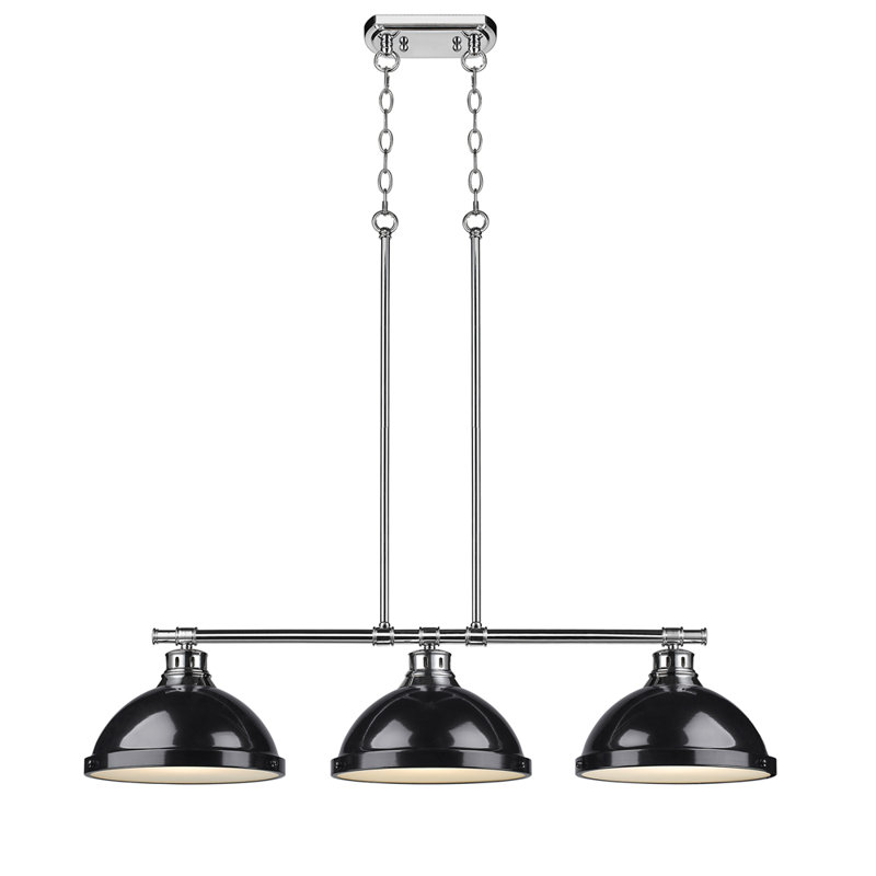 Luminaire suspendu en forme de dôme à 3 lumières pour îlot de cuisine Drakeford, Chrome, Noir