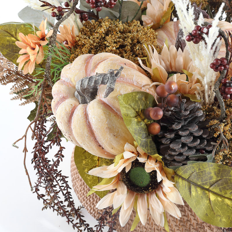 Fall Harvest Sunflower and Pumpkin Potted Arrangement