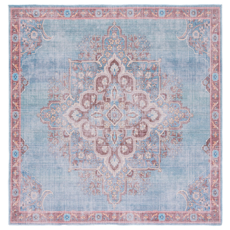Tapis oriental bleu / brun, Carré 6 pi 7 po