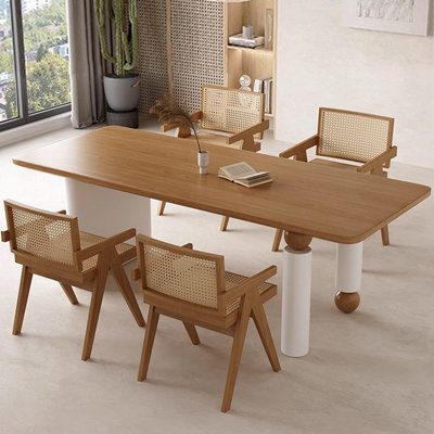 Rectangular Dining Table And Chair Combination 6 - Person Pine Solid Wood Solid Wood Top Three Leg Dining Set