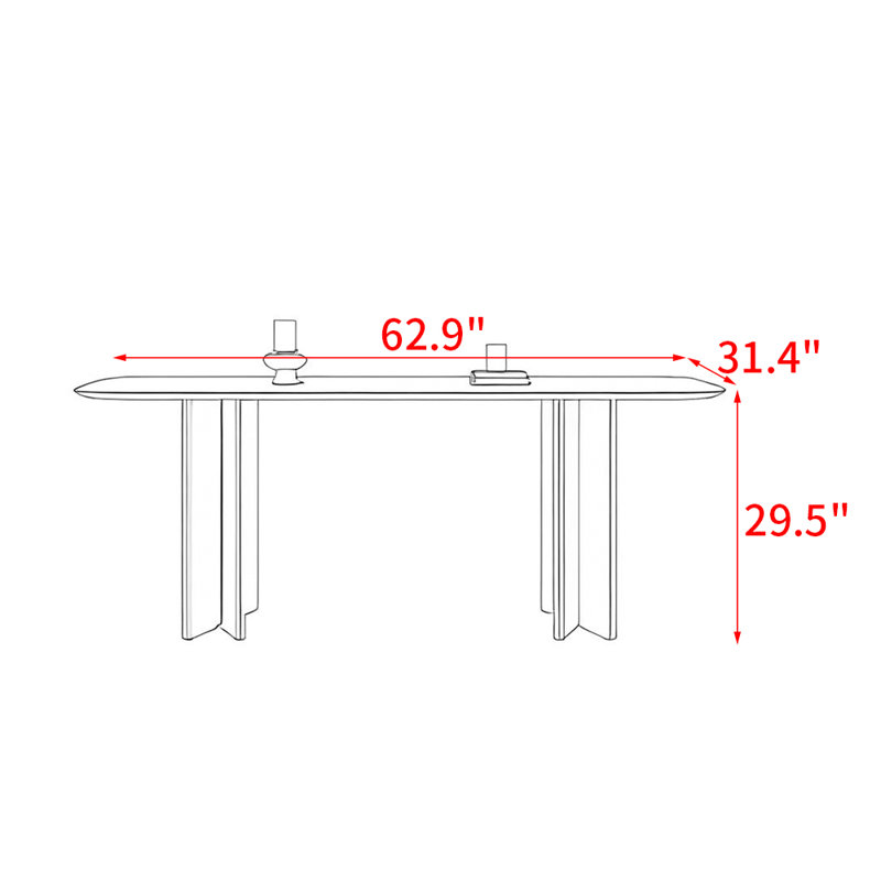 Simple retro style rectangular dining table, 29.5"H x 62.9"L x 31.4"W
