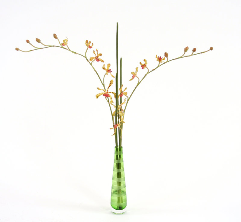 Vase vanda en soie d’orchidées gravés