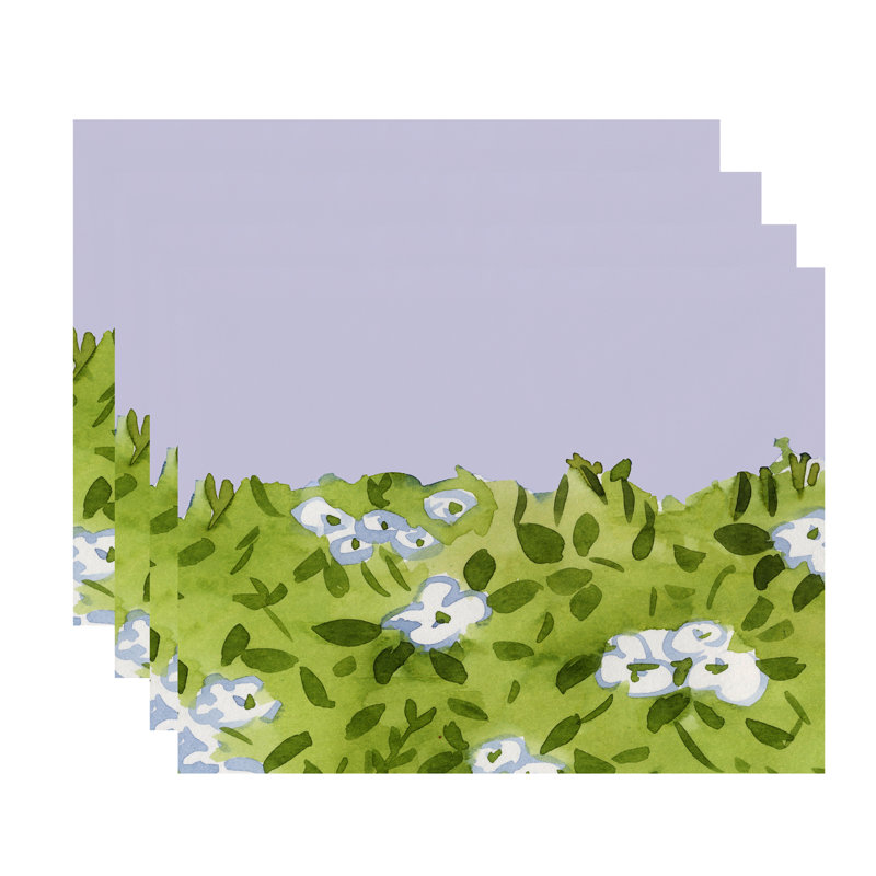 Ensemble de napperons en coton 4 pièces Forget Me Not Bunch, Blanc
