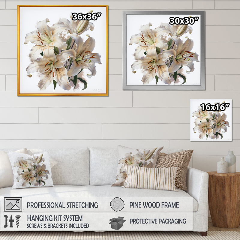 «Lily Blossom Ballet I» sur toile, H 36 po x l 36 po x P 1,5 po, Cadre flottant doré