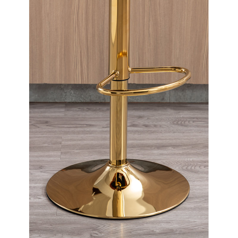 Orange Velvet Adjustable Swivel Bar Stools with Gold Base