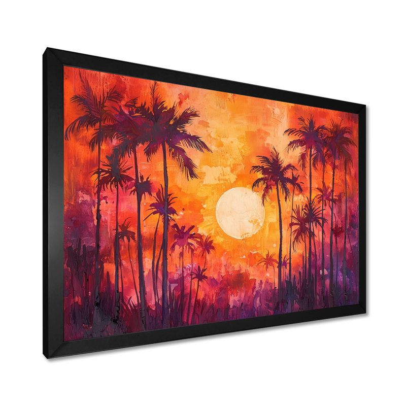 Clairah Sunset Hues Palm Trees In California - palmiers et palmiers, art mural, Reproduction encadrée d'une seule photo