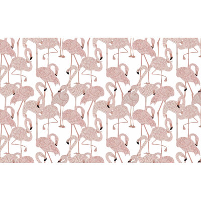 Pink Flamingo Wall Mural | Retro Tropical Beach House Wallpaper | Non-Woven or Peel and Stick