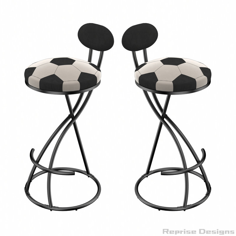 Ensemble de 2 tabourets de bar ronds à rayures en forme de S, Noir, Noir