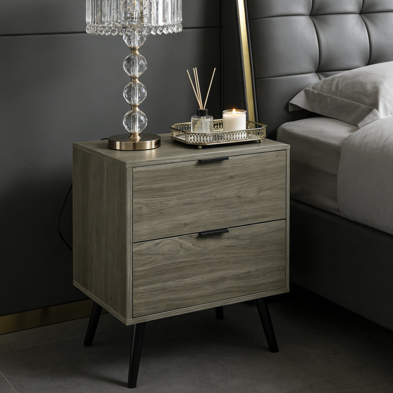 Table d'appoint moderne en stratifié gris avec tiroir de rangement, table de chevet contemporaine pour salon et chambre à coucher