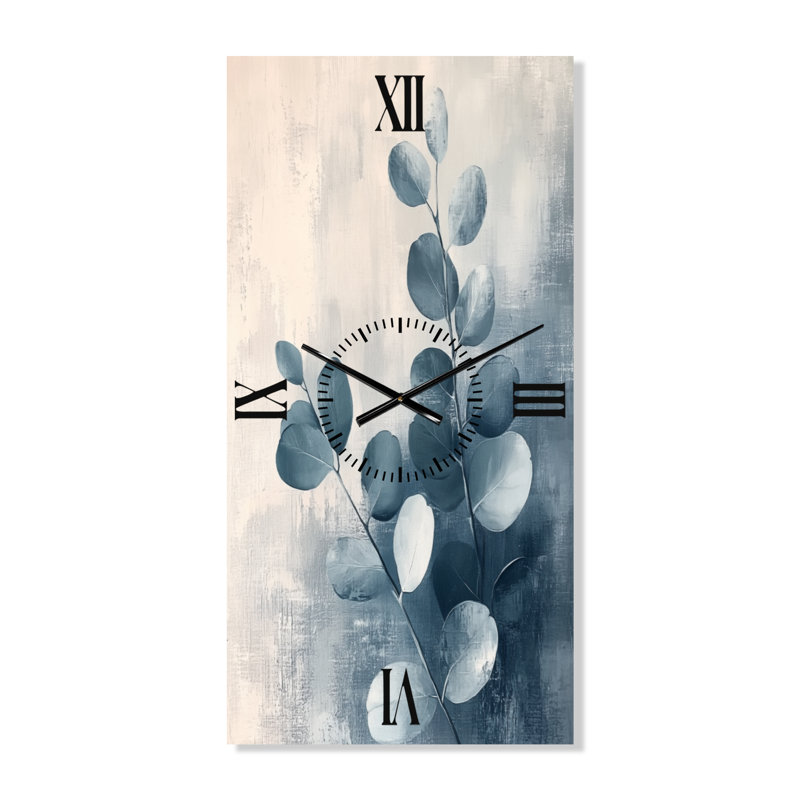 Horloge murale scandinave Brise printanière sous un eucalyptus bleu, H 40 po x l 20 po - Rectangle