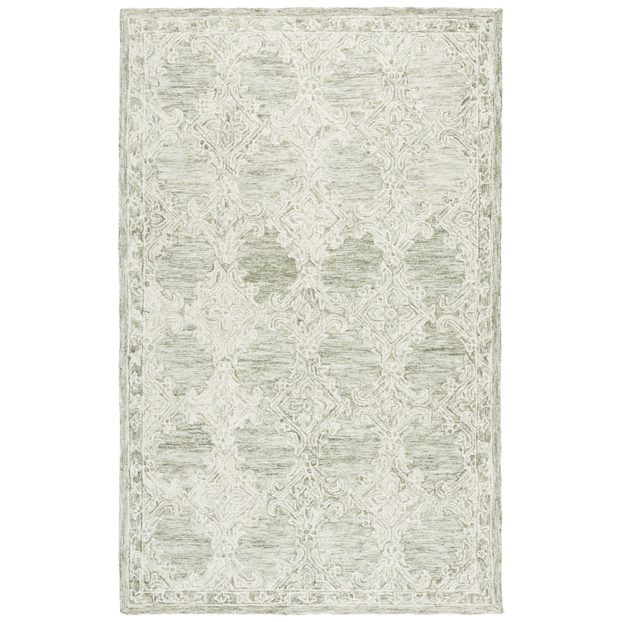 Abstract 561 Hand Tufted 80% Wool; 20% Cotton Damask Rug, Rectangle 4' x 6'