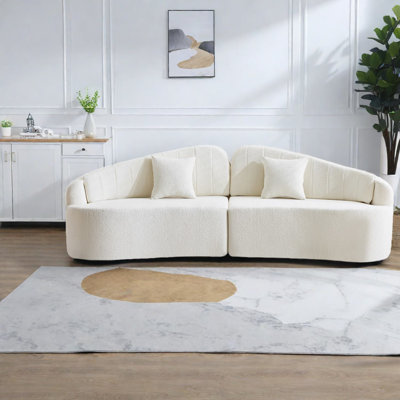 Compact White Chenille 4-seat Sofa, Retro Style For Modern Homes