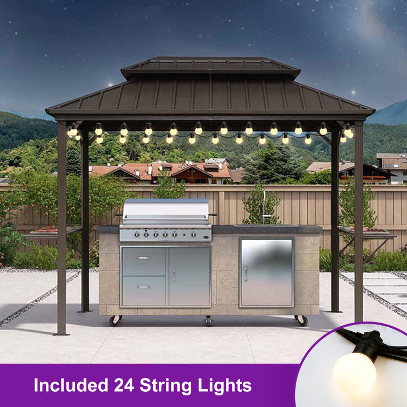 Aluminum Hardtop Grill Gazebo with Lighted, 6' x 10', Brown