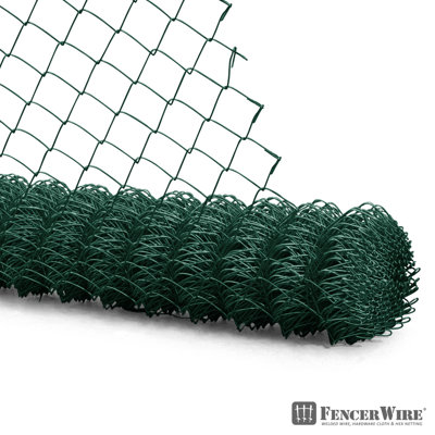 Fencer Wire 9 Gauge Green Vinyl Coated Galvanized Steel Chain Link Fence Fabric with Diamond Mesh Size 2-3/8 Inch, Multiple Options