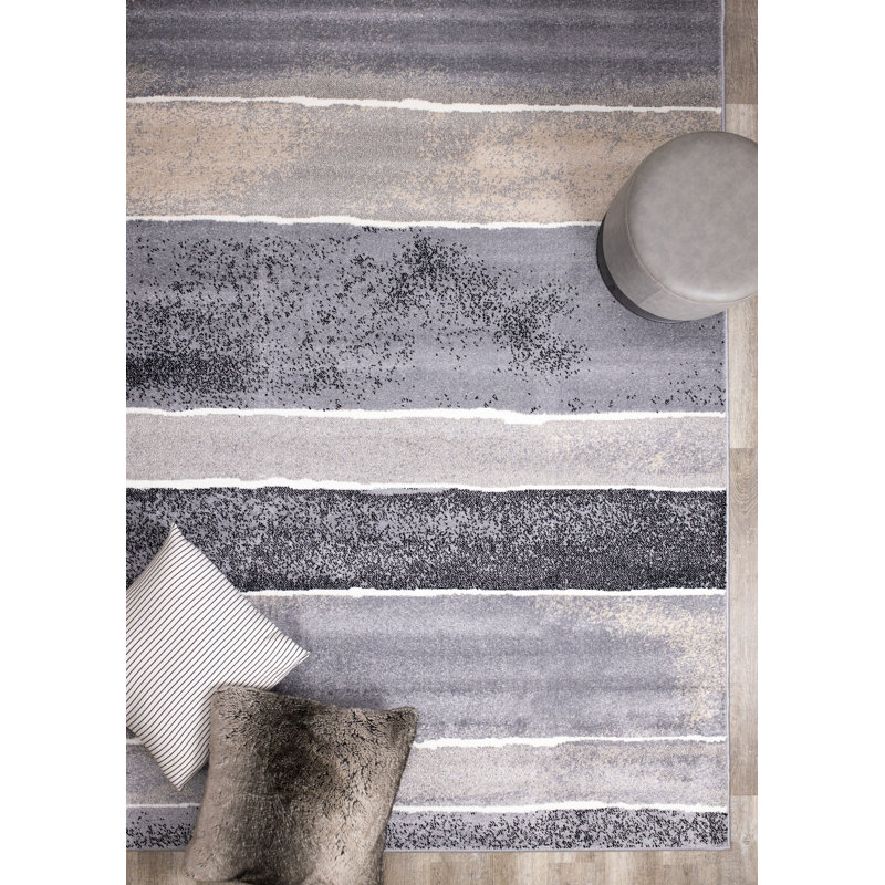 Tapis beige à rayures Ahkeem, Rectangle 5 pi 3 po x 7 pi 7 po