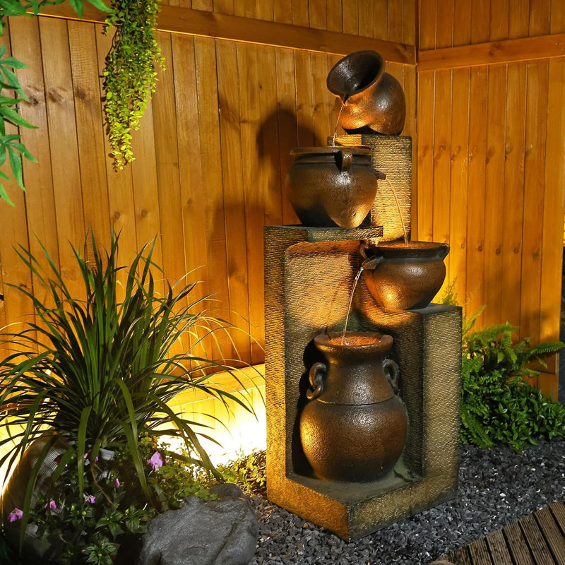 Handcrafted Outdoor Floor Fountain with Lights